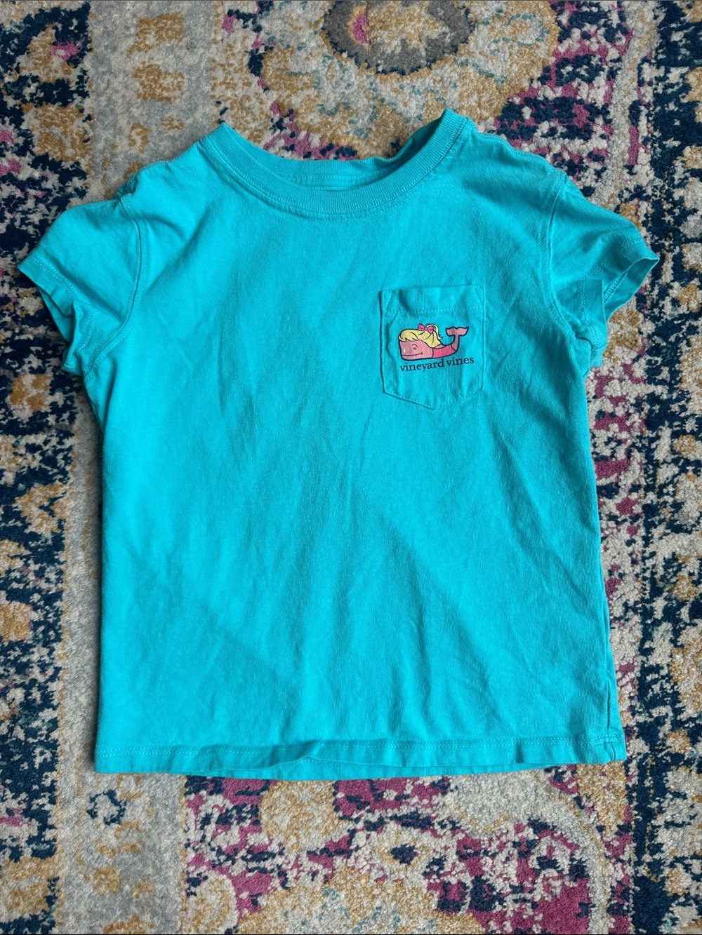 Vineyard Vines Girls' Turquoise Short-Sleeve Pocket Tee with Whale Logo